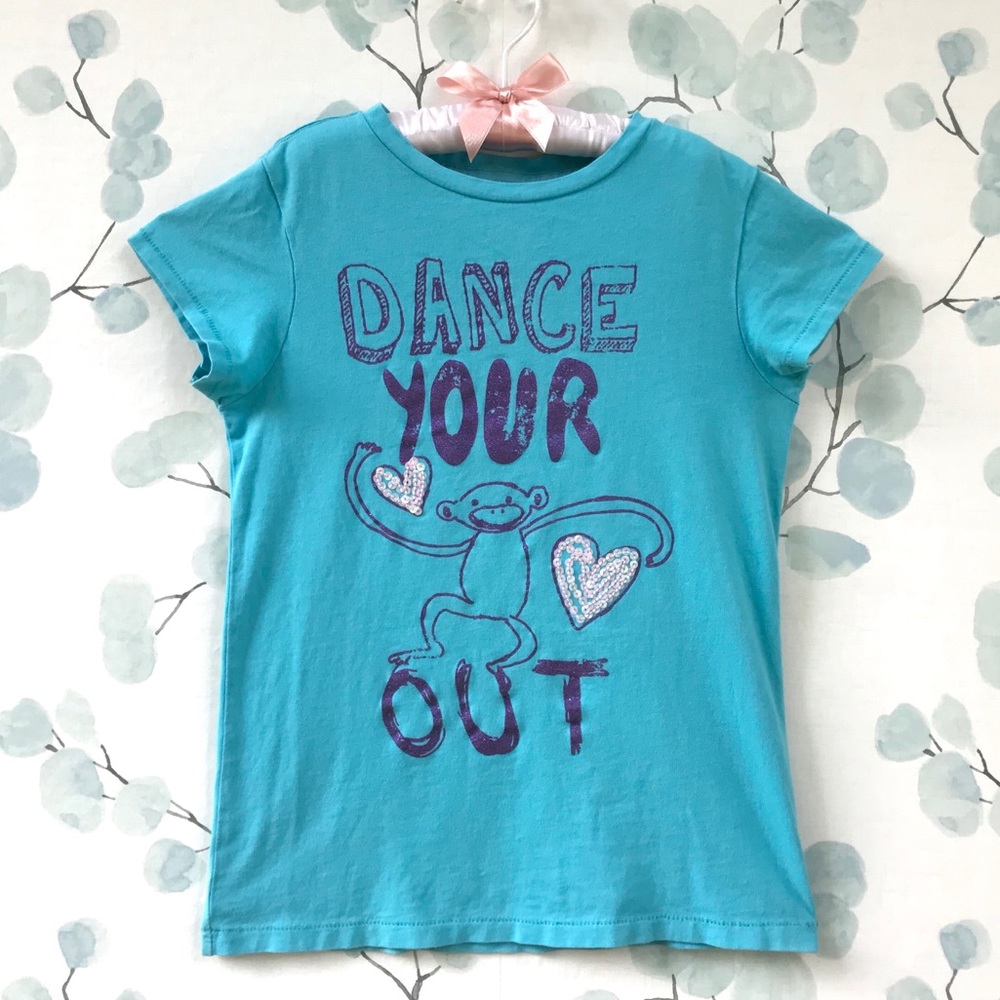 3 for $15 GAP Kids Bright Blue Monkey Print Top Graphic Tee Short Sleeve Shirt - Picture 1 of 6